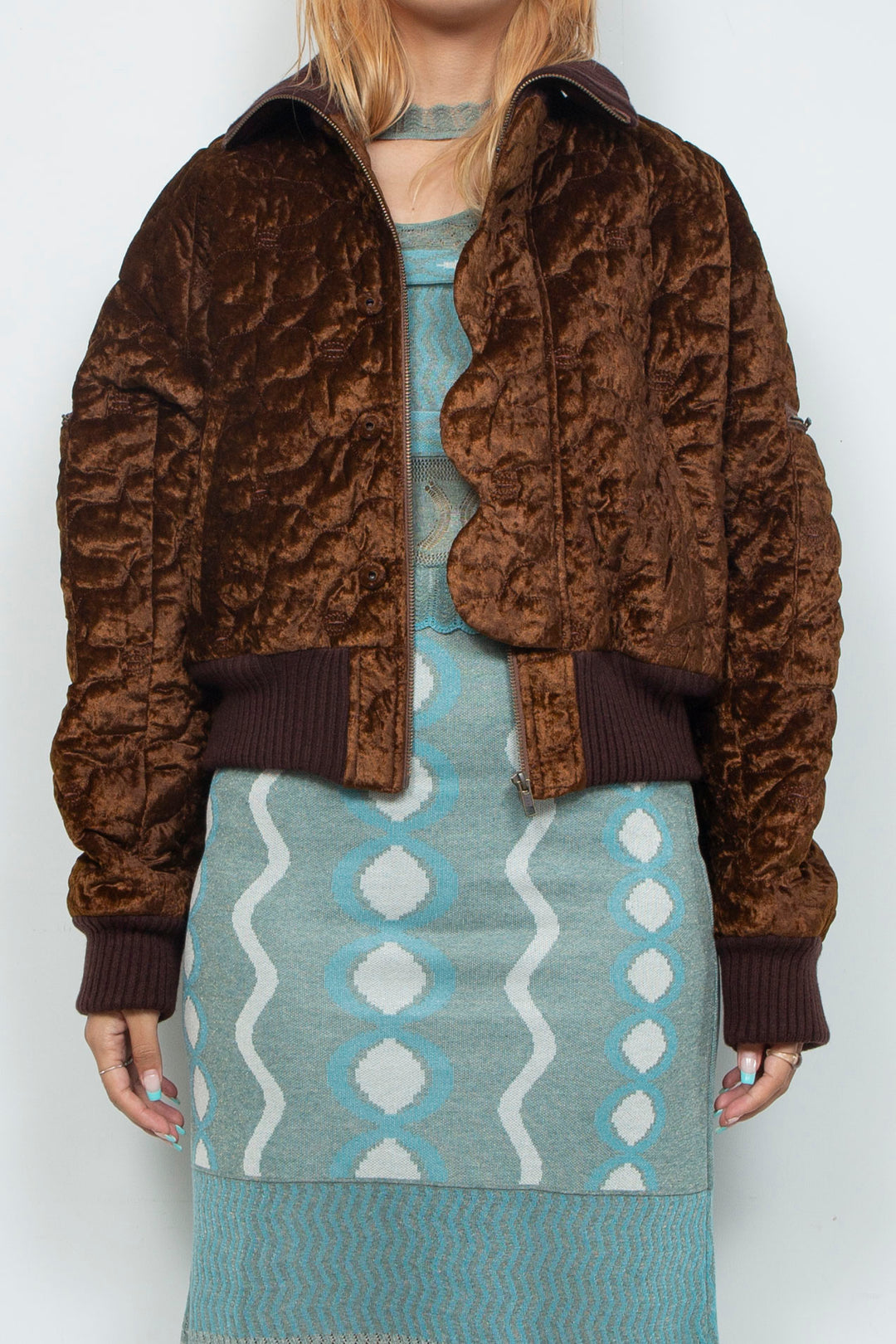 Sazanka quilted velour bomber jacket Chocolate