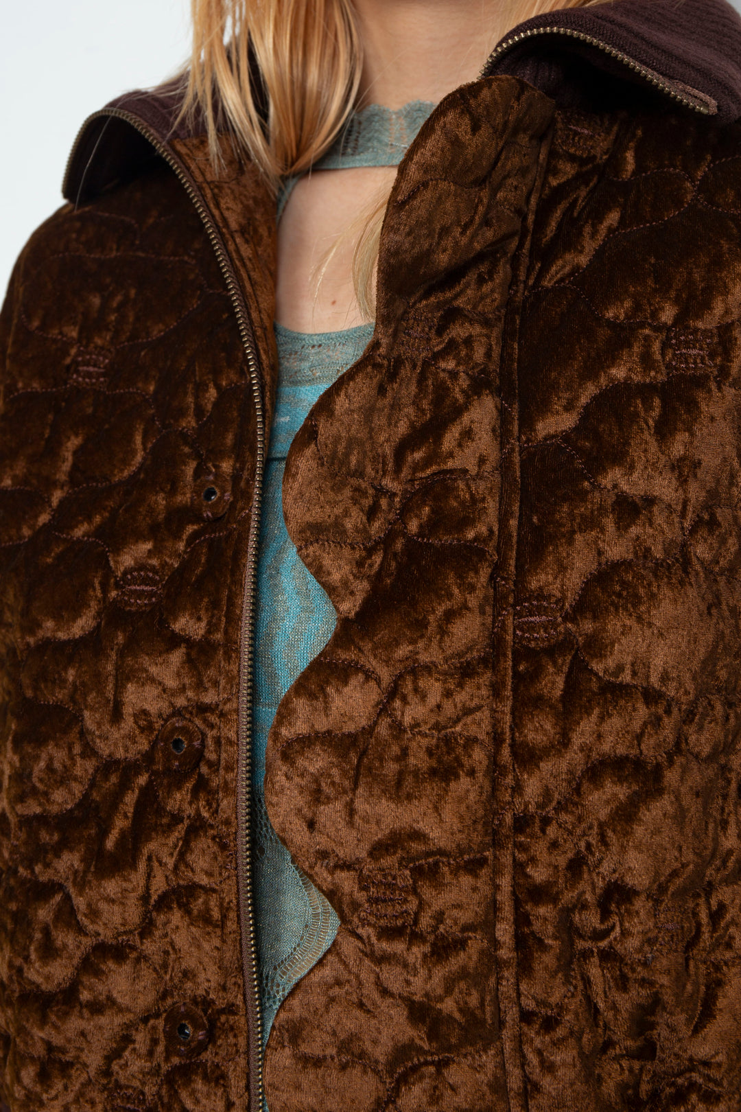 Sazanka quilted velour bomber jacket Chocolate