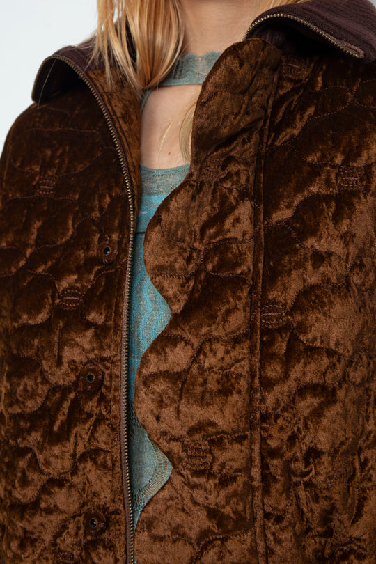 Sazanka quilted velour bomber jacket Chocolate