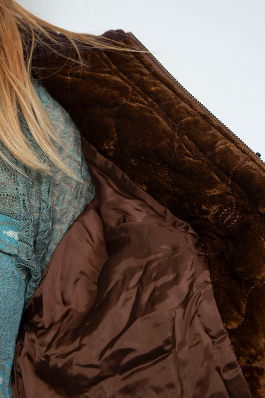 Sazanka quilted velour bomber jacket Chocolate
