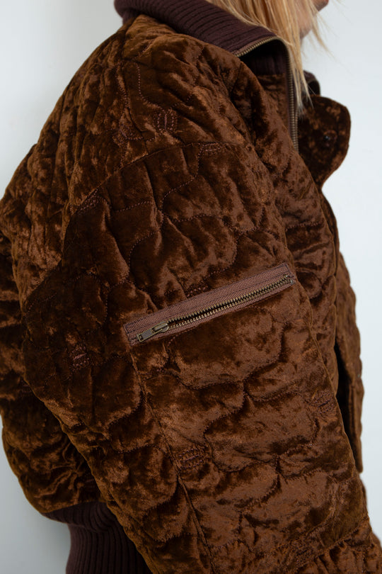 Sazanka quilted velour bomber jacket Chocolate