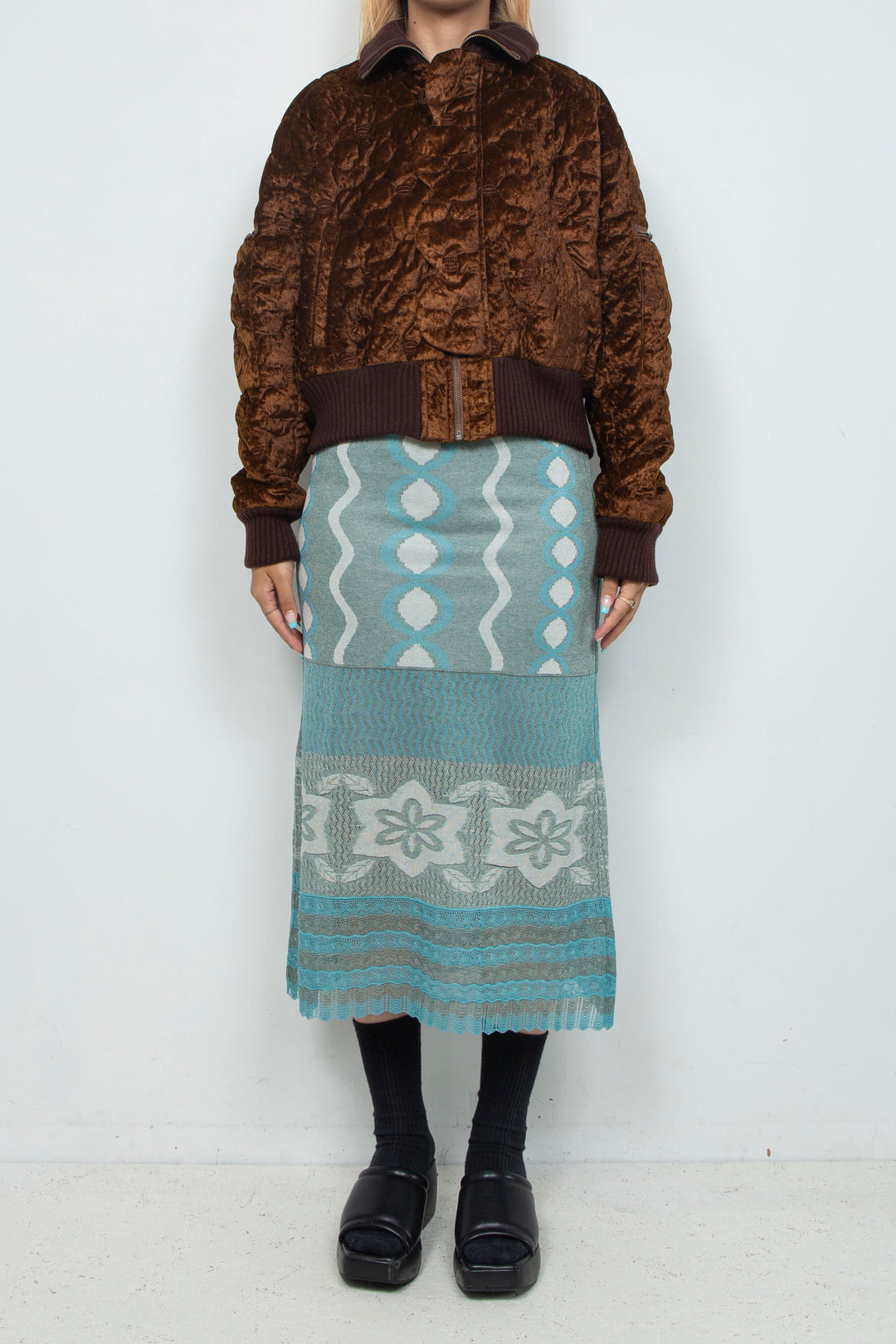 Sazanka quilted velour bomber jacket Chocolate