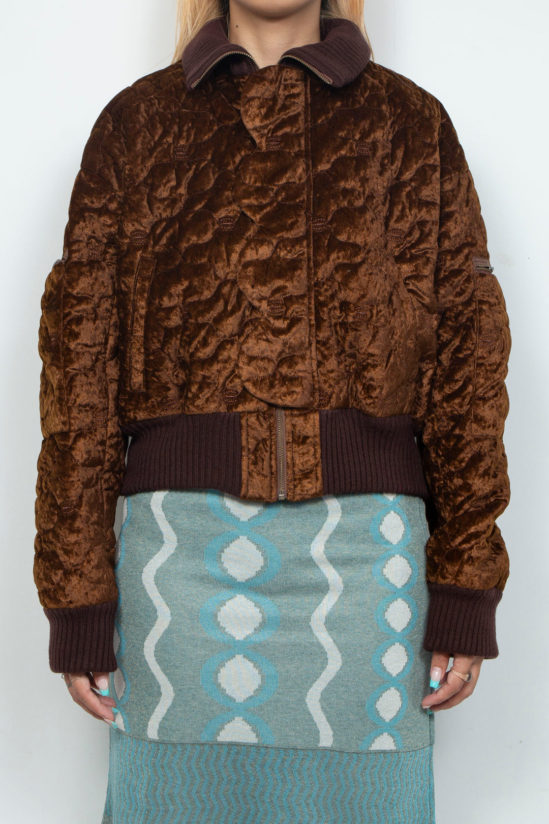 Sazanka quilted velour bomber jacket Chocolate