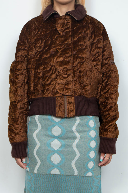 Sazanka quilted velour bomber jacket Chocolate