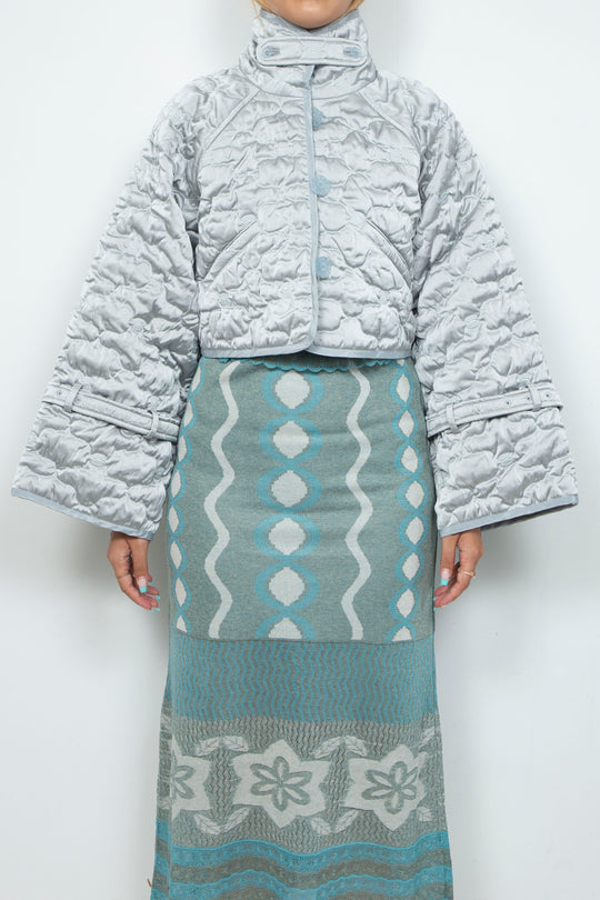Sazanka cropped quilted satin jacket Ice gray
