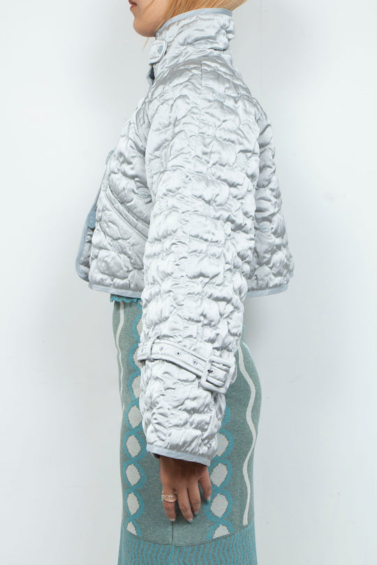 Sazanka cropped quilted satin jacket Ice gray