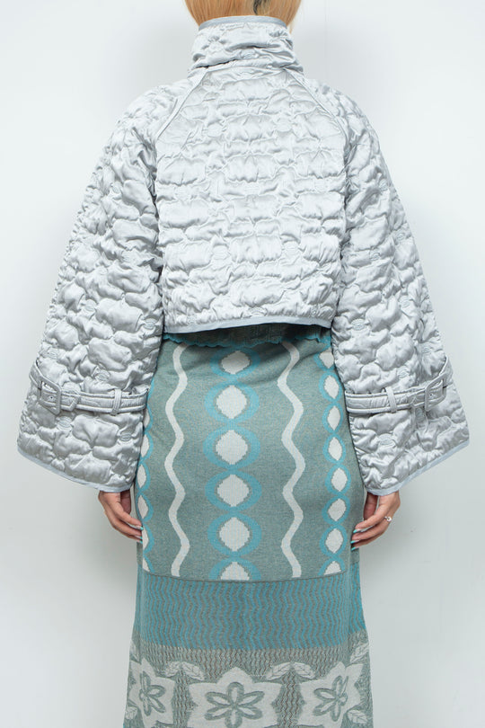 Sazanka cropped quilted satin jacket Ice gray