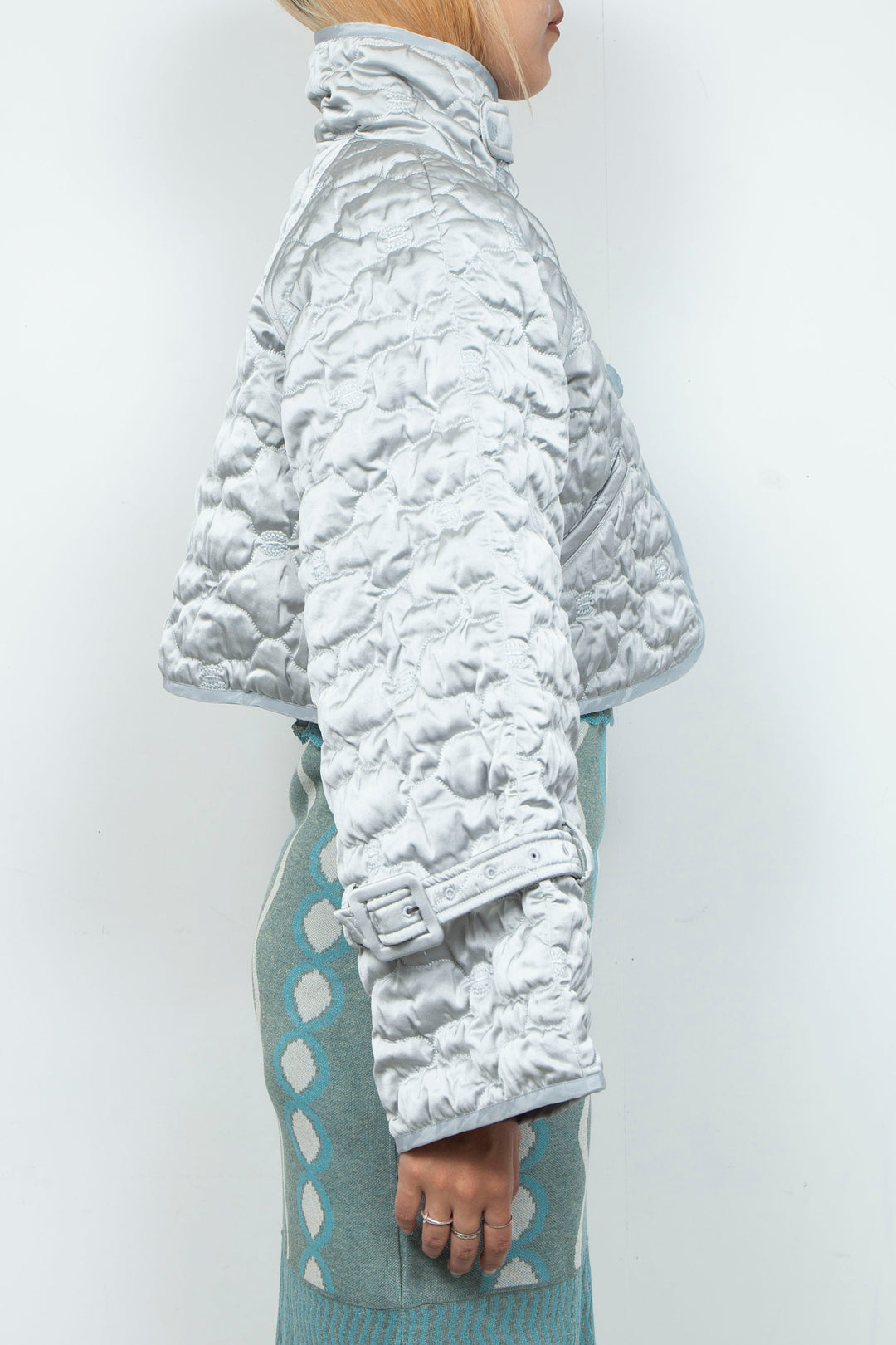 Sazanka cropped quilted satin jacket Ice gray