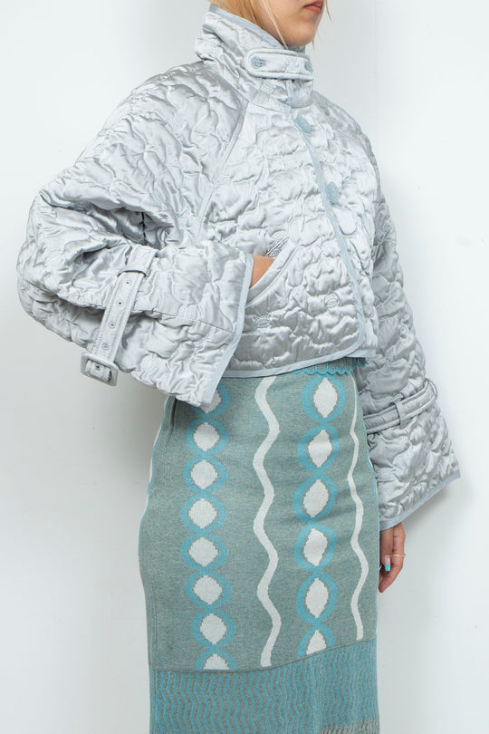 Sazanka cropped quilted satin jacket Ice gray