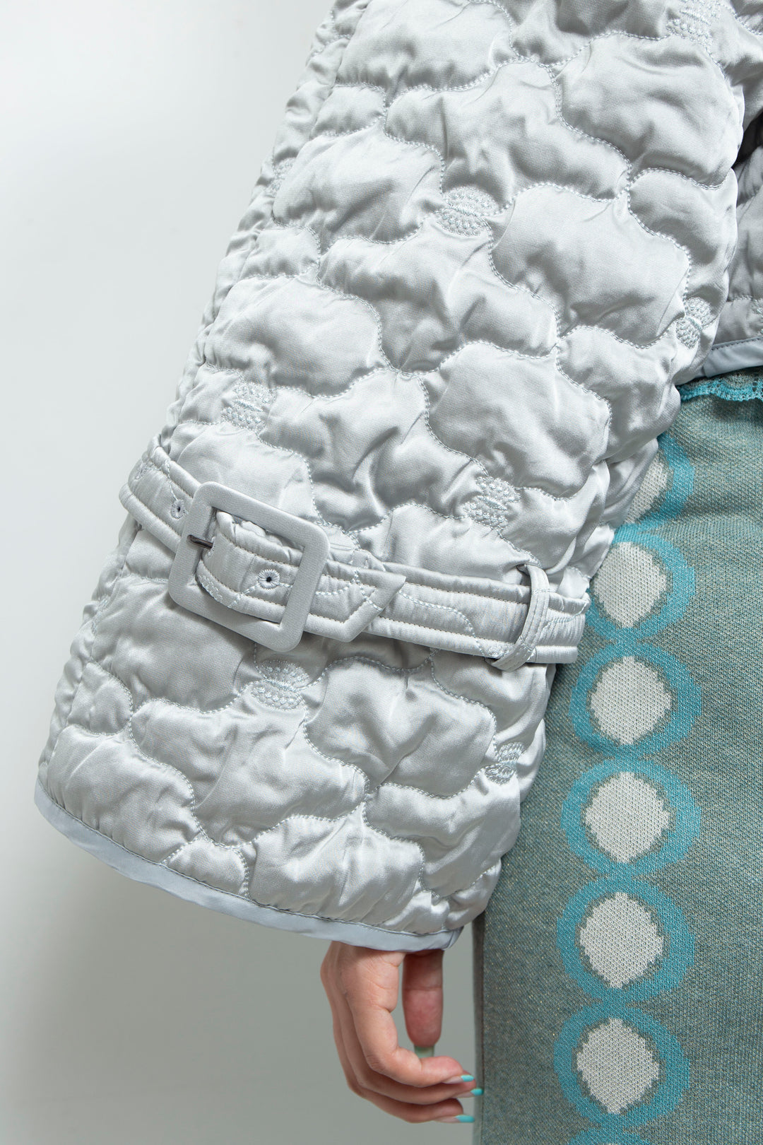 Sazanka cropped quilted satin jacket Ice gray