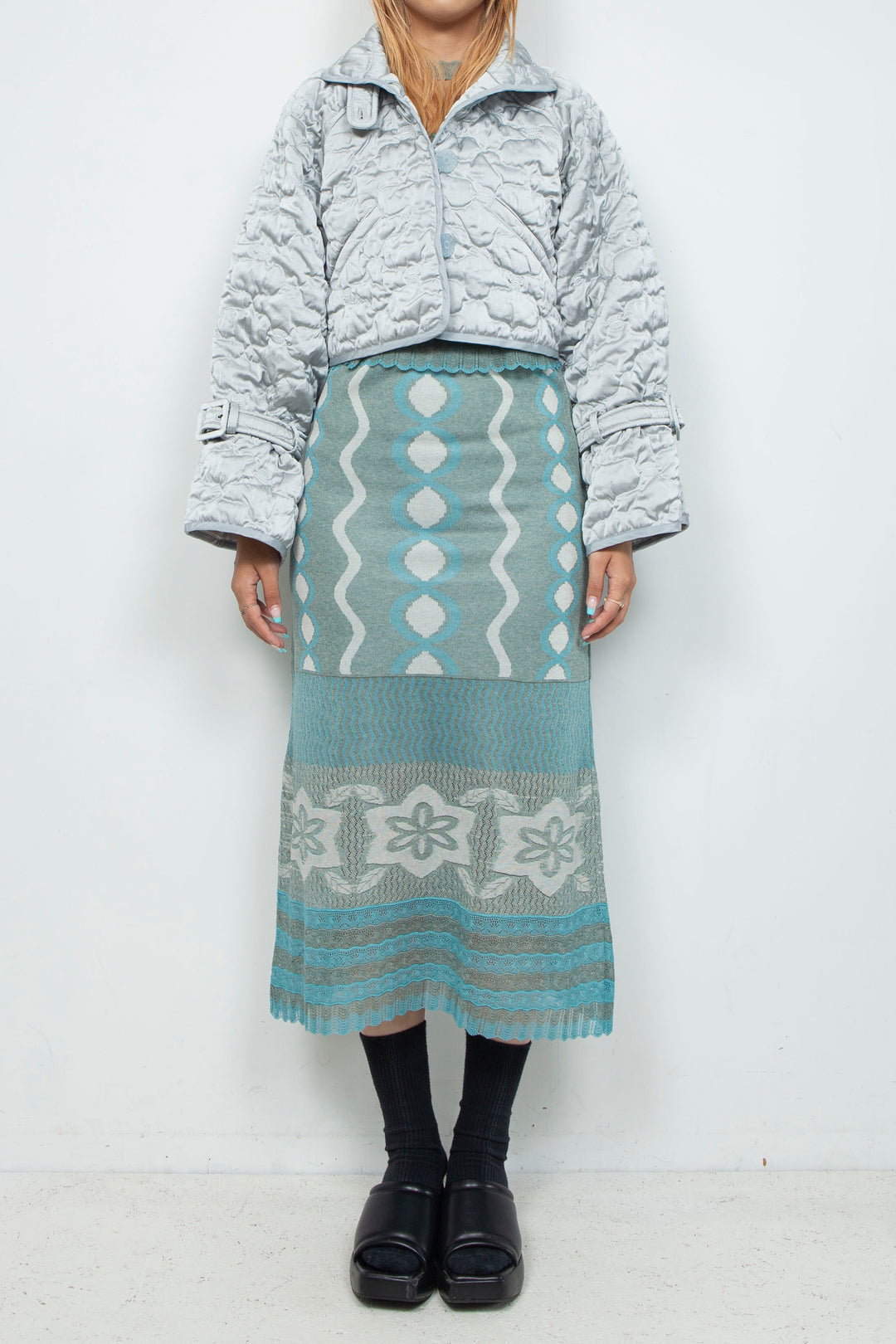 Sazanka cropped quilted satin jacket Ice gray