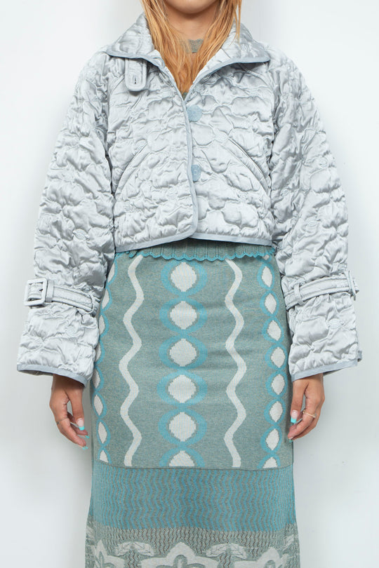 Sazanka cropped quilted satin jacket Ice gray