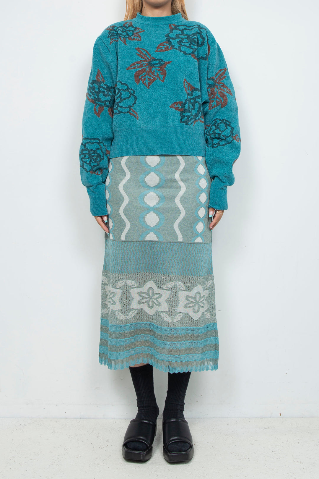 Sazanka jacquard-knit oversized sweater Blue