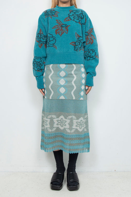 Sazanka jacquard-knit oversized sweater Blue