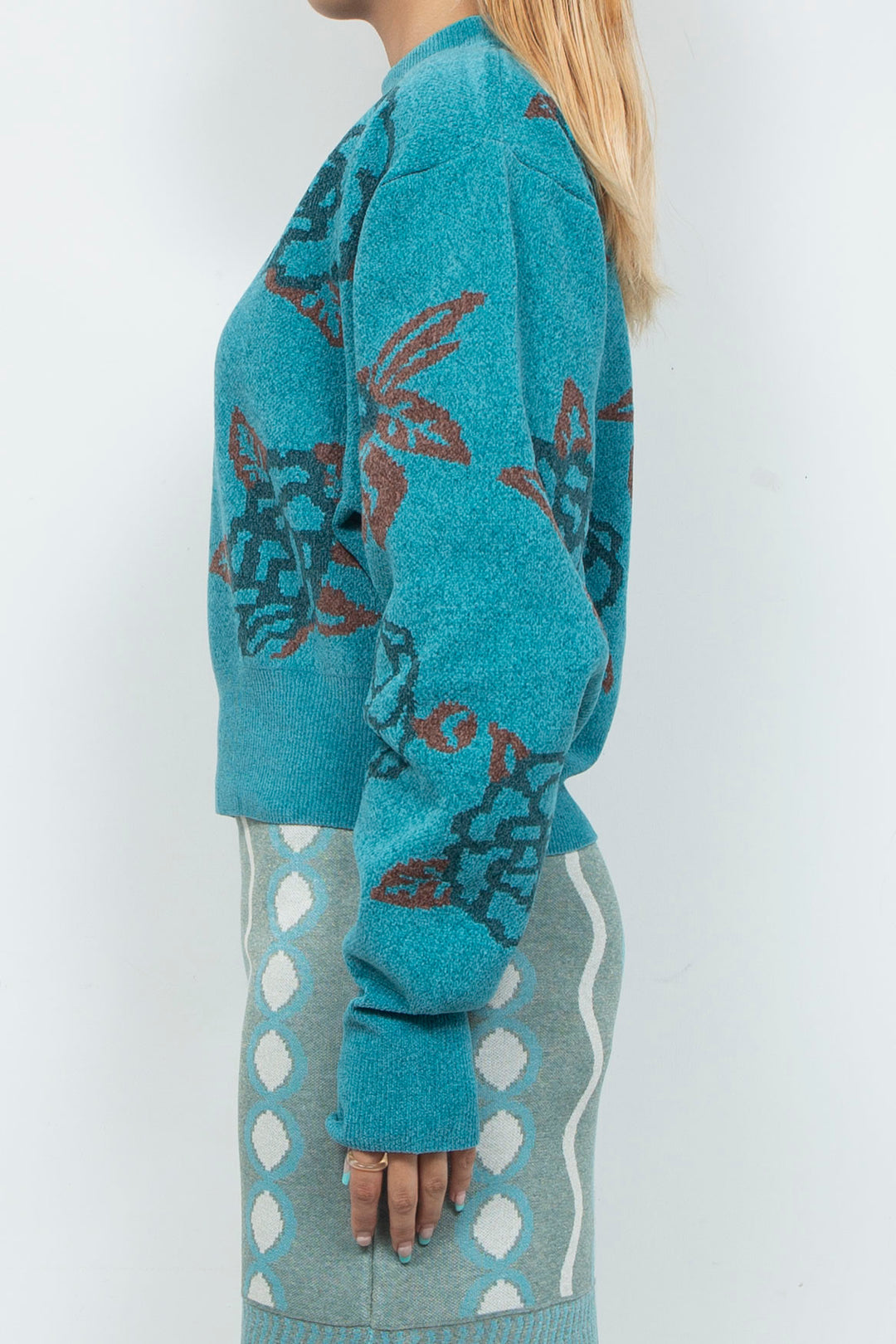 Sazanka jacquard-knit oversized sweater Blue
