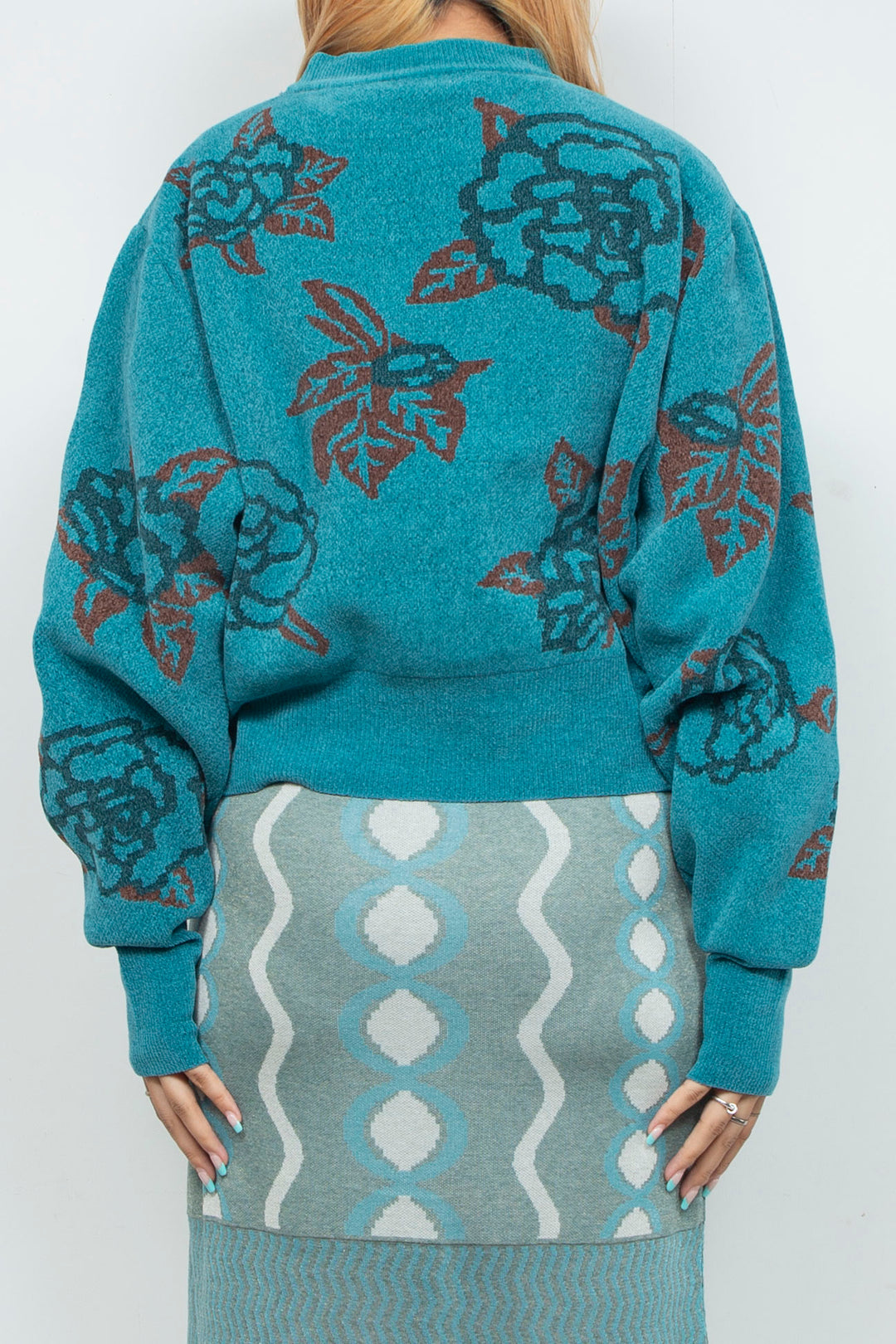 Sazanka jacquard-knit oversized sweater Blue