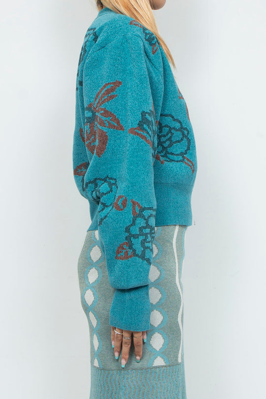 Sazanka jacquard-knit oversized sweater Blue