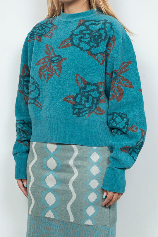 Sazanka jacquard-knit oversized sweater Blue