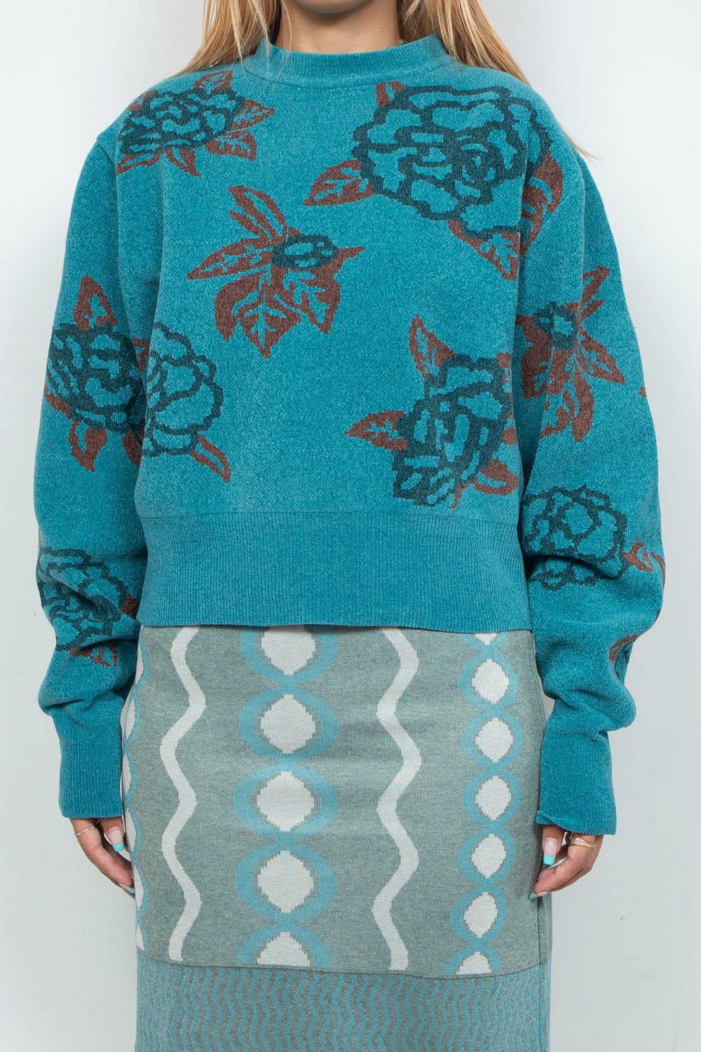 Sazanka jacquard-knit oversized sweater Blue