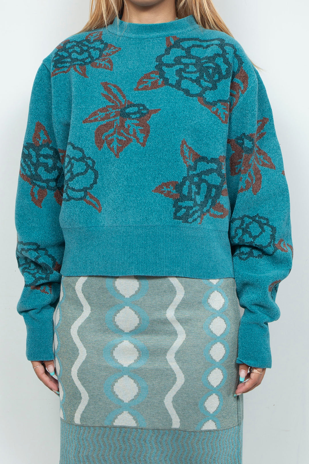 Sazanka jacquard-knit oversized sweater Blue