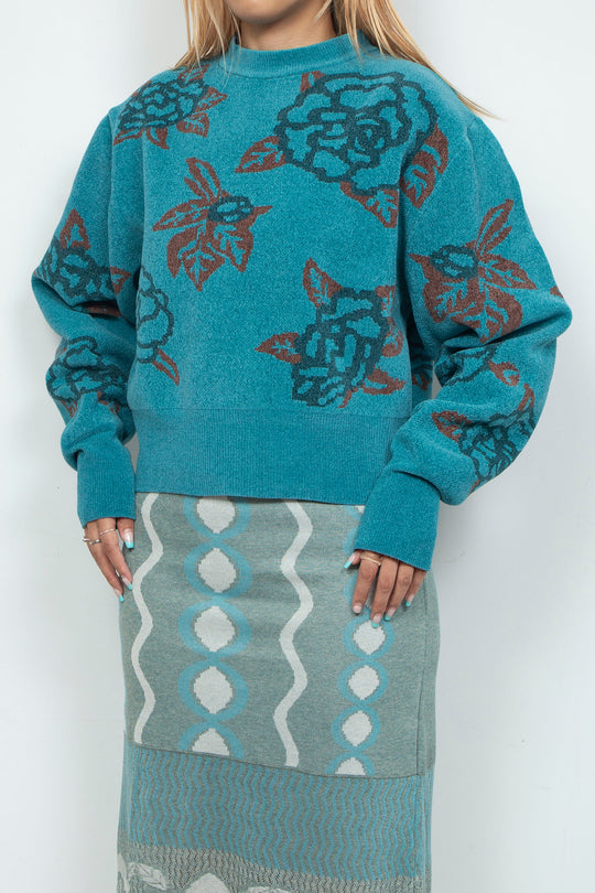 Sazanka jacquard-knit oversized sweater Blue