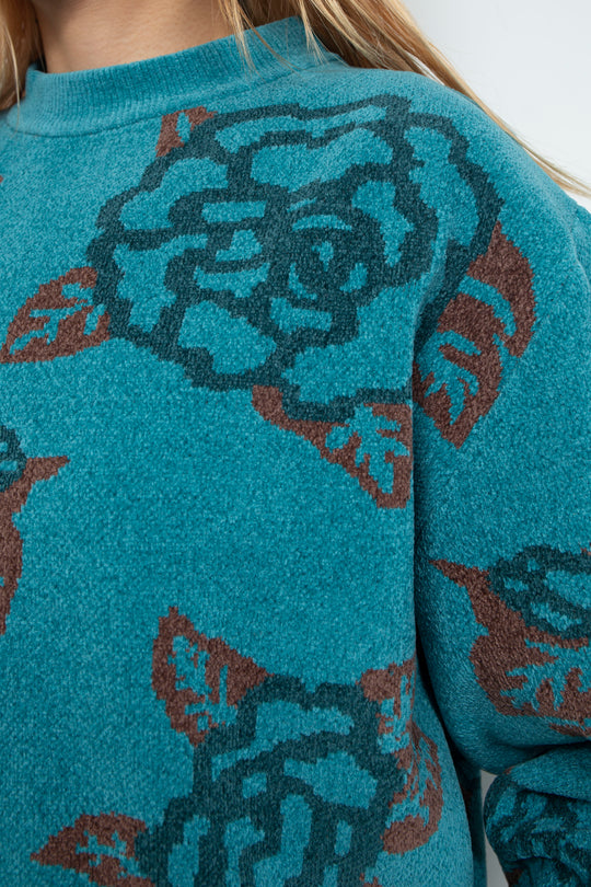 Sazanka jacquard-knit oversized sweater Blue