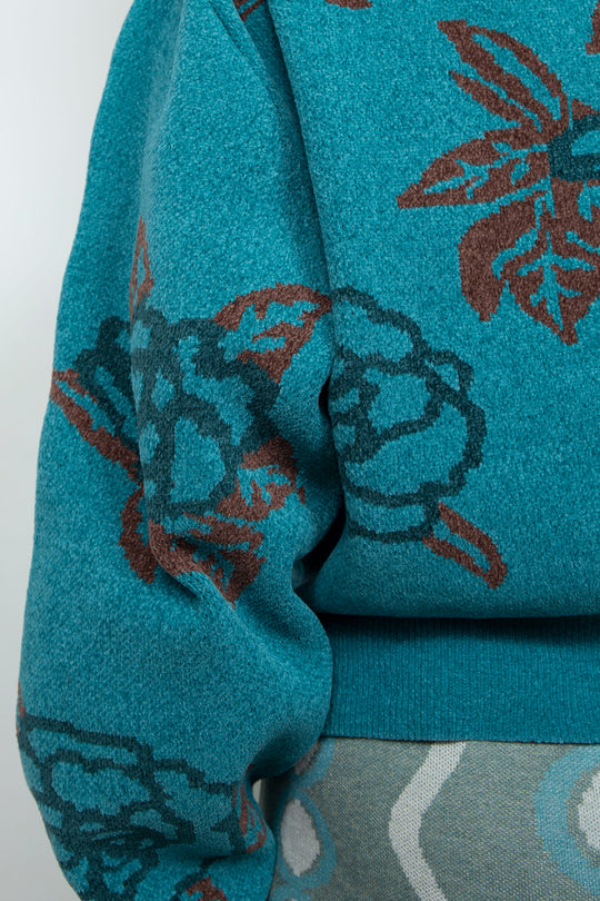 Sazanka jacquard-knit oversized sweater Blue