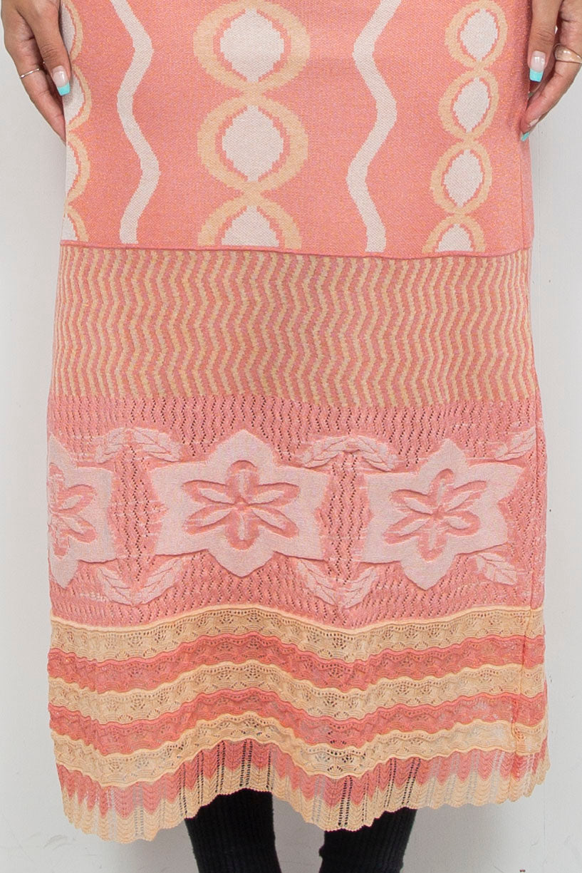 Sazanka wave-pattern lamé knitted dress PINK