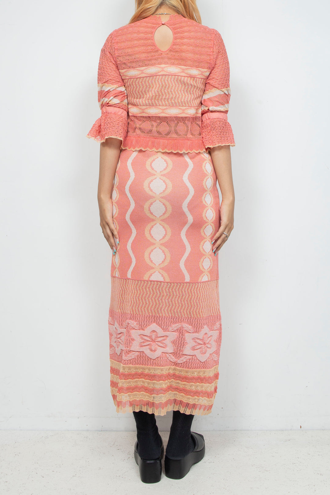 Sazanka wave-pattern lamé knitted dress PINK