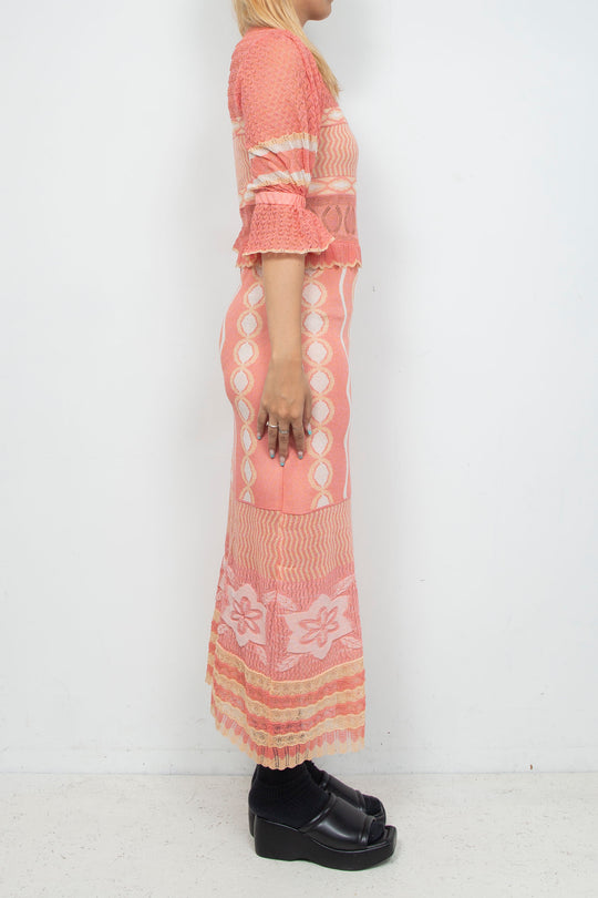 Sazanka wave-pattern lamé knitted dress PINK
