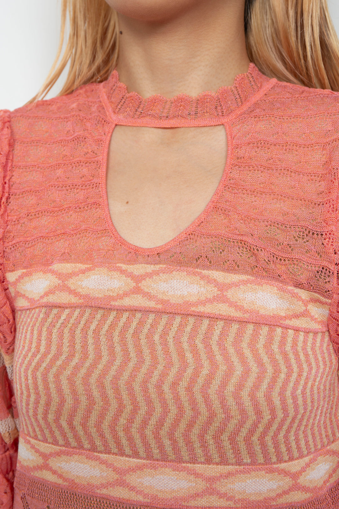 Sazanka wave-pattern lamé knitted dress PINK