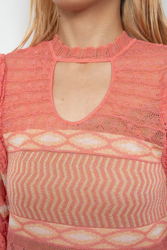 Sazanka wave-pattern lamé knitted dress PINK
