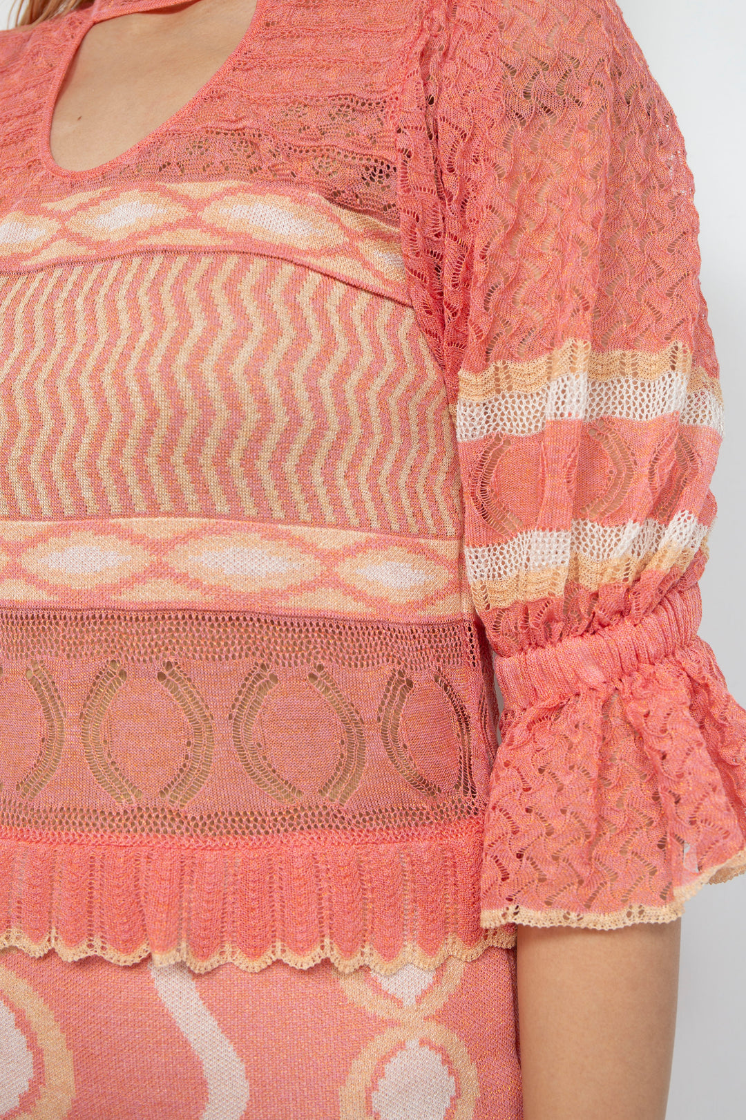 Sazanka wave-pattern lamé knitted dress PINK