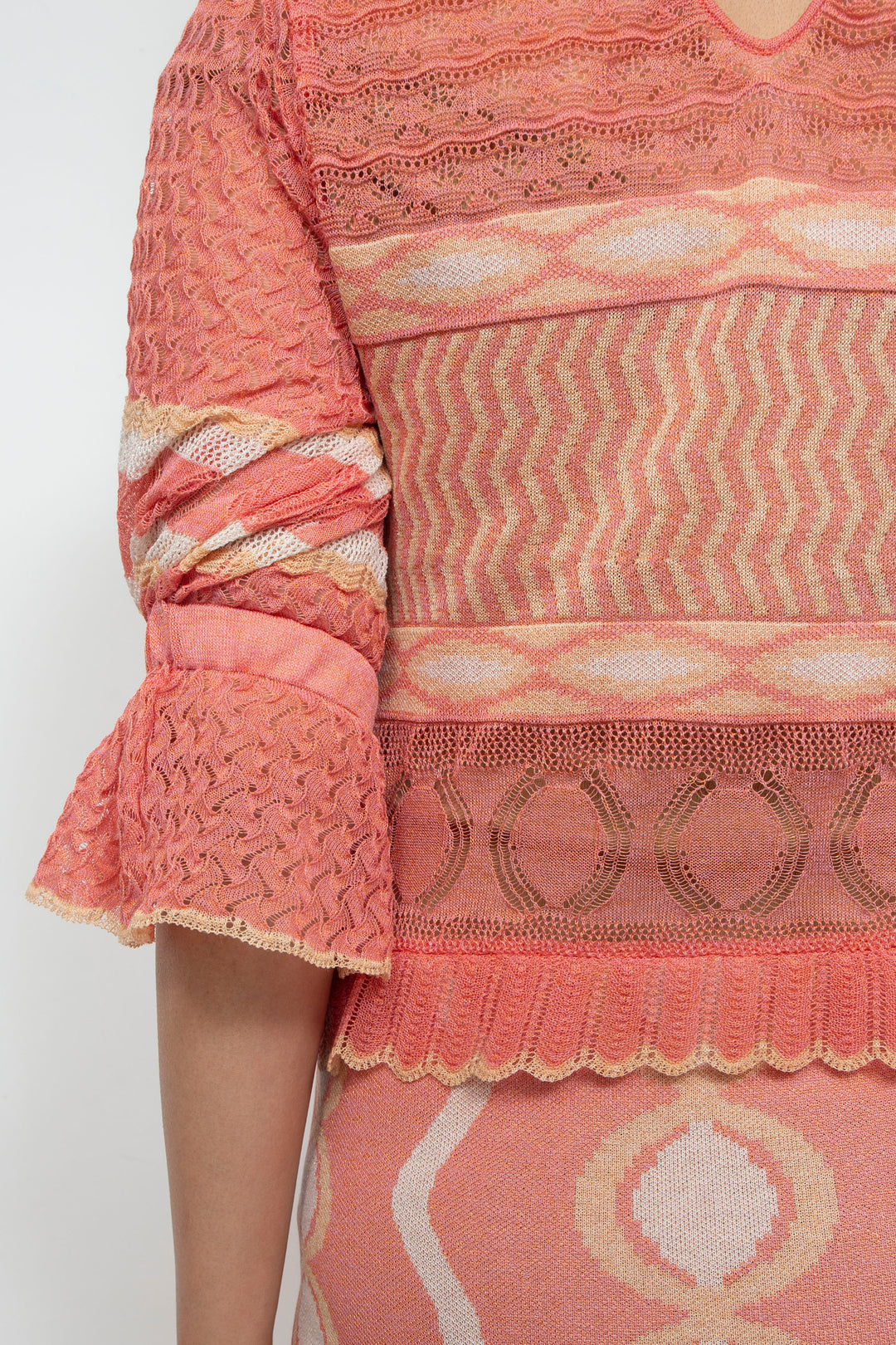 Sazanka wave-pattern lamé knitted dress PINK