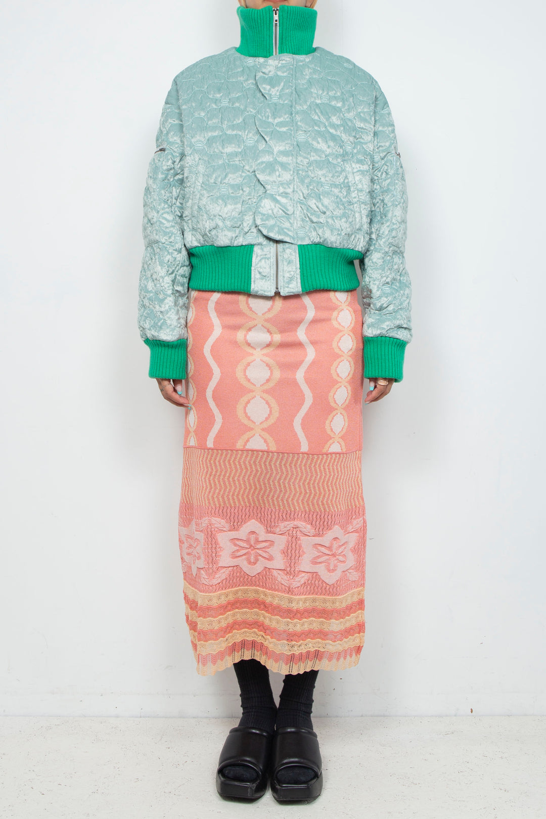 Sazanka quilted velour bomber jacket Mint green