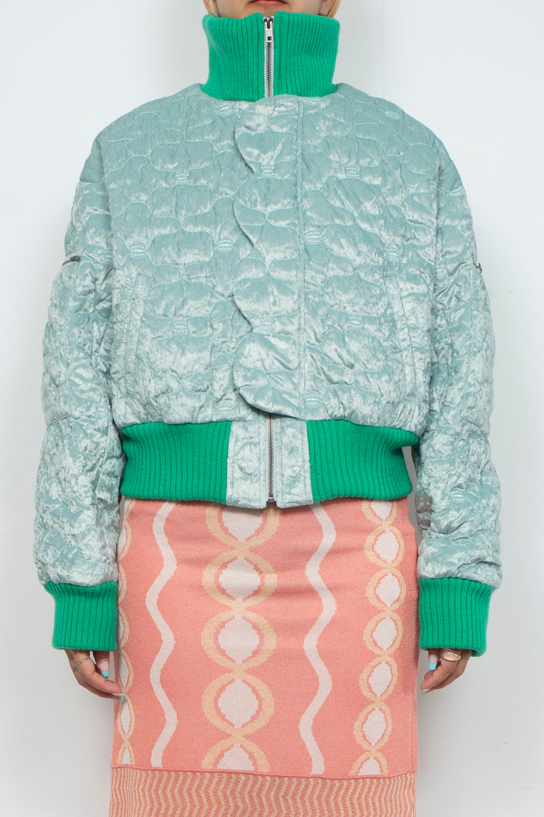 Sazanka quilted velour bomber jacket Mint green