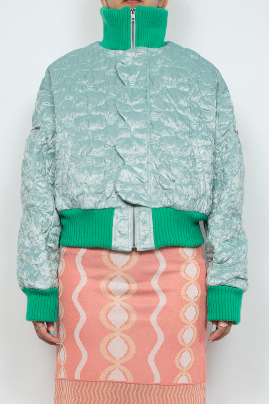 Sazanka quilted velour bomber jacket Mint green