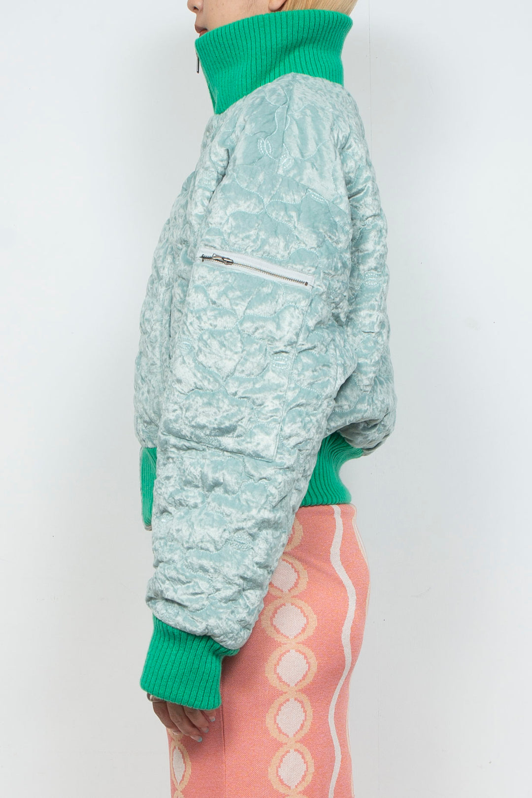 Sazanka quilted velour bomber jacket Mint green