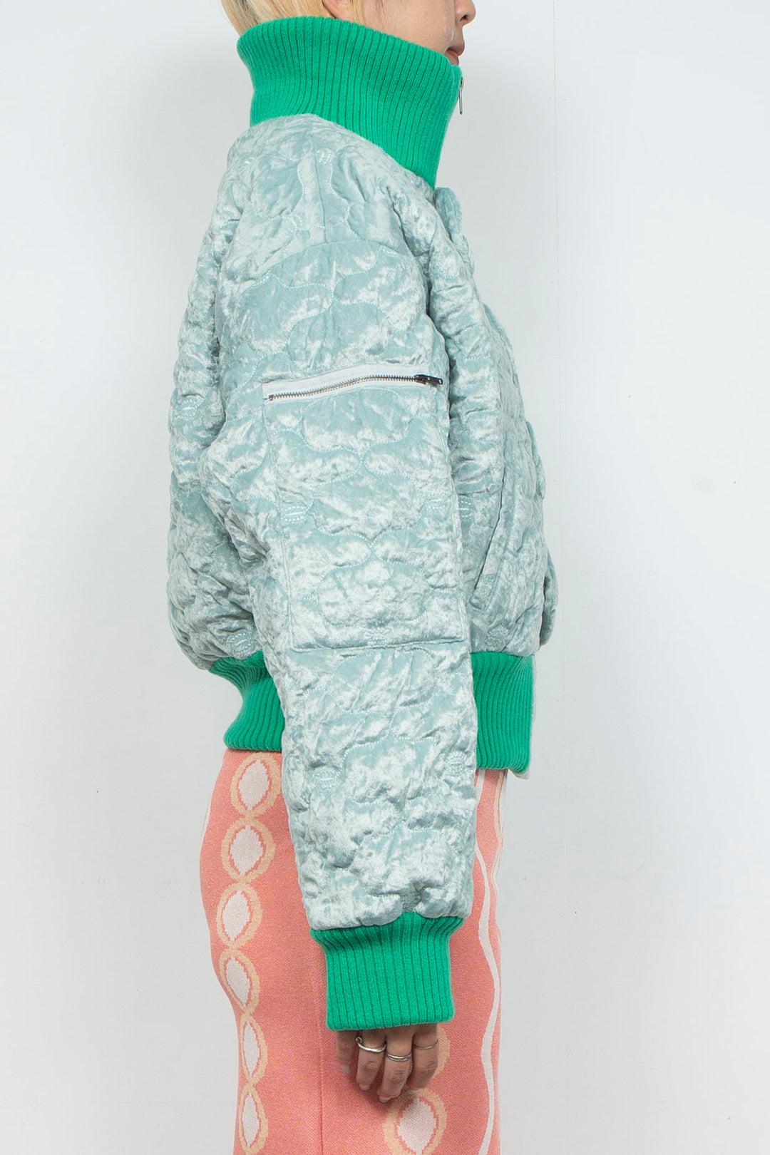 Sazanka quilted velour bomber jacket Mint green