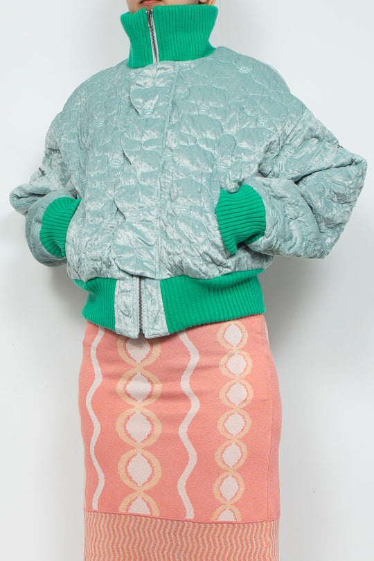 Sazanka quilted velour bomber jacket Mint green