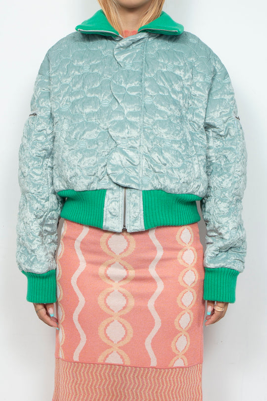 Sazanka quilted velour bomber jacket Mint green