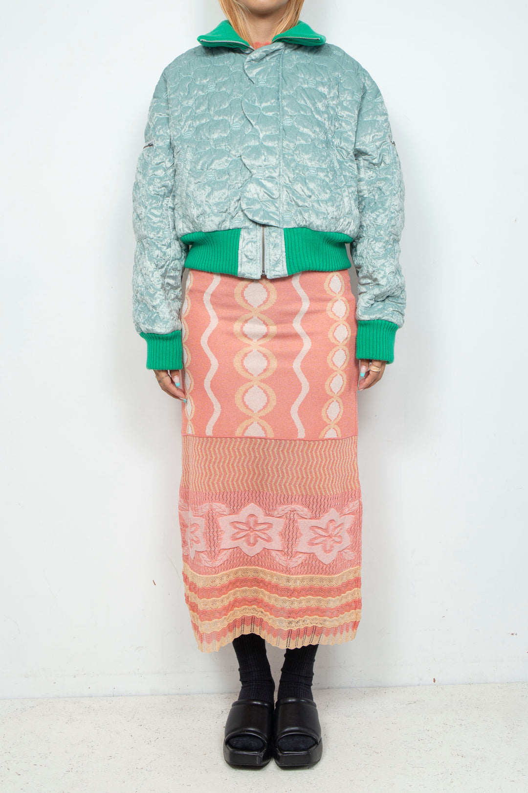 Sazanka quilted velour bomber jacket Mint green