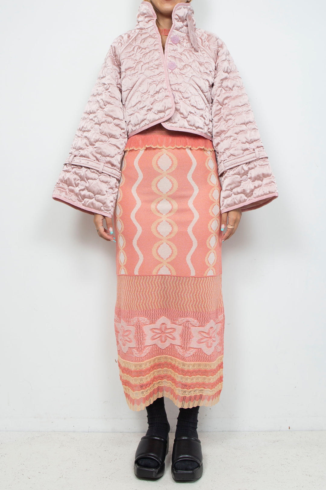 Sazanka cropped quilted satin jacket Pink