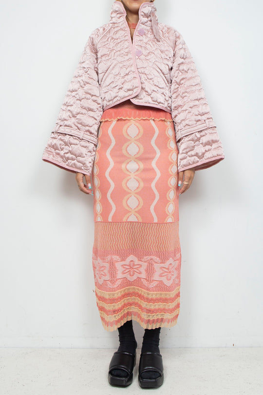 Sazanka cropped quilted satin jacket Pink