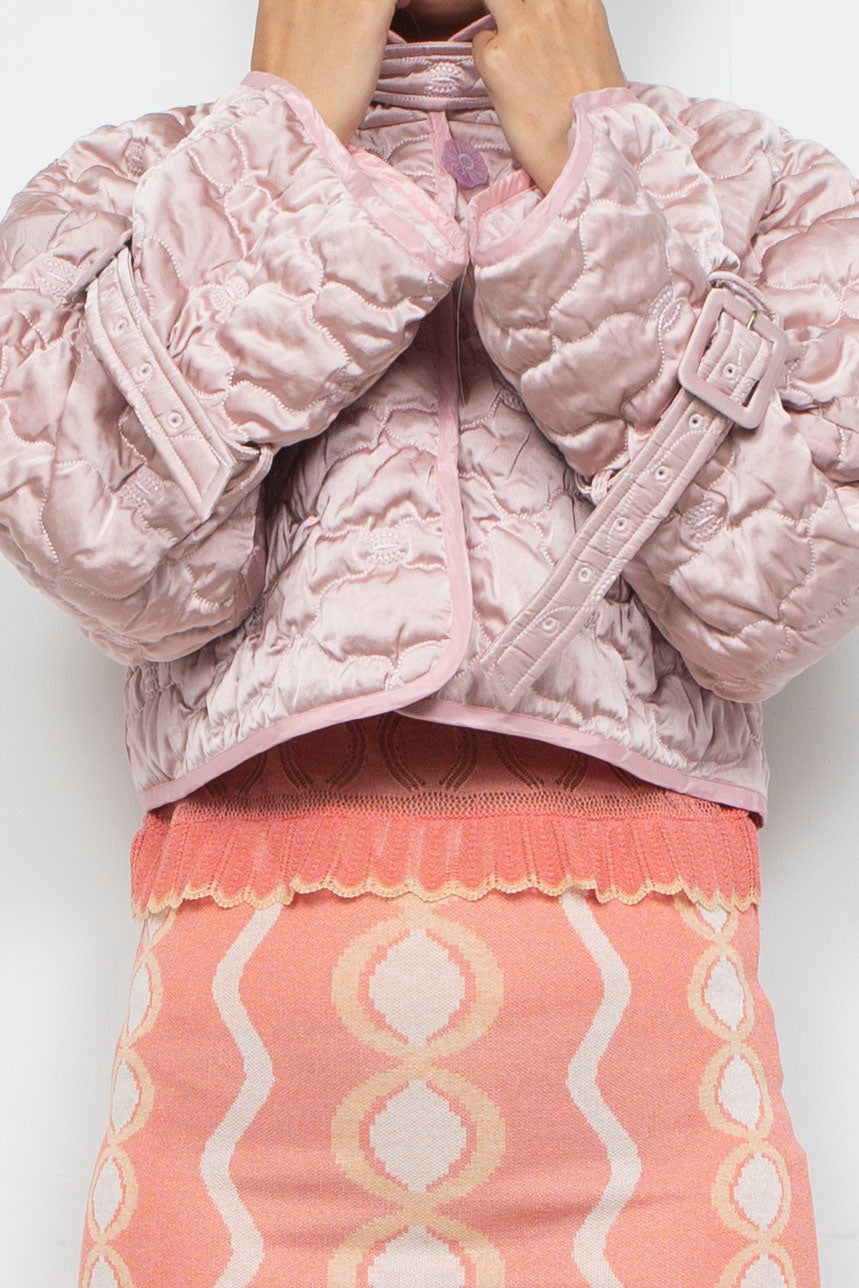 Sazanka cropped quilted satin jacket Pink