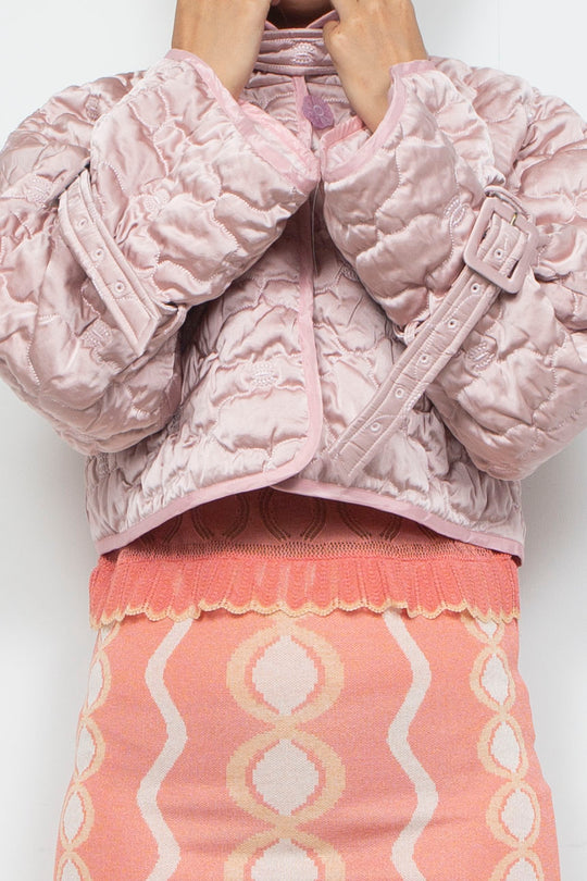 Sazanka cropped quilted satin jacket Pink