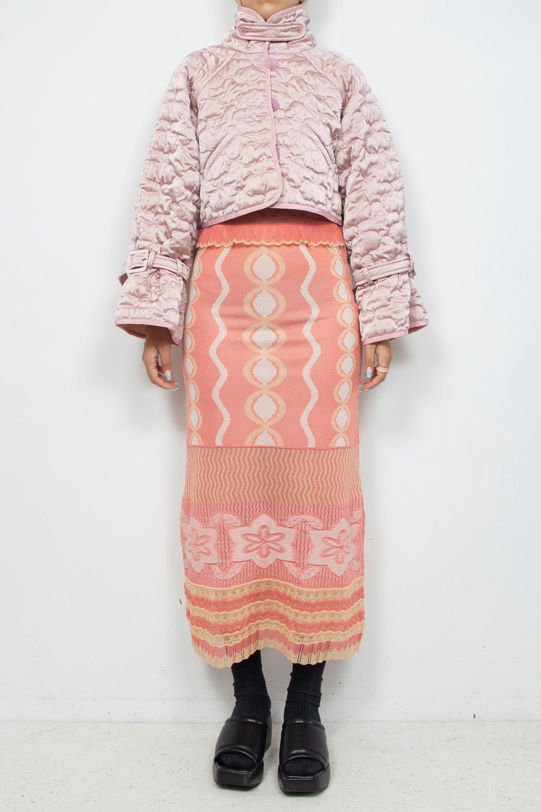 Sazanka cropped quilted satin jacket Pink
