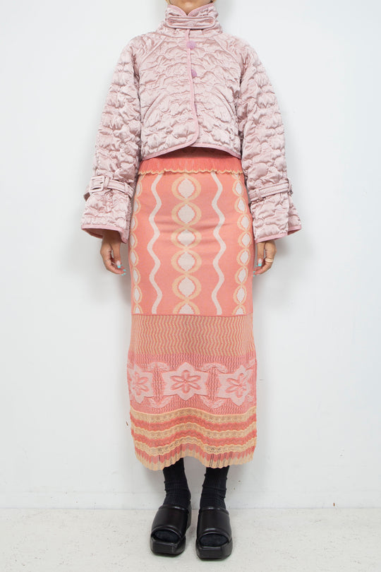 Sazanka cropped quilted satin jacket Pink