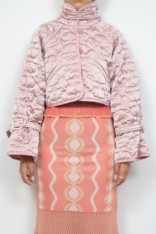 Sazanka cropped quilted satin jacket Pink