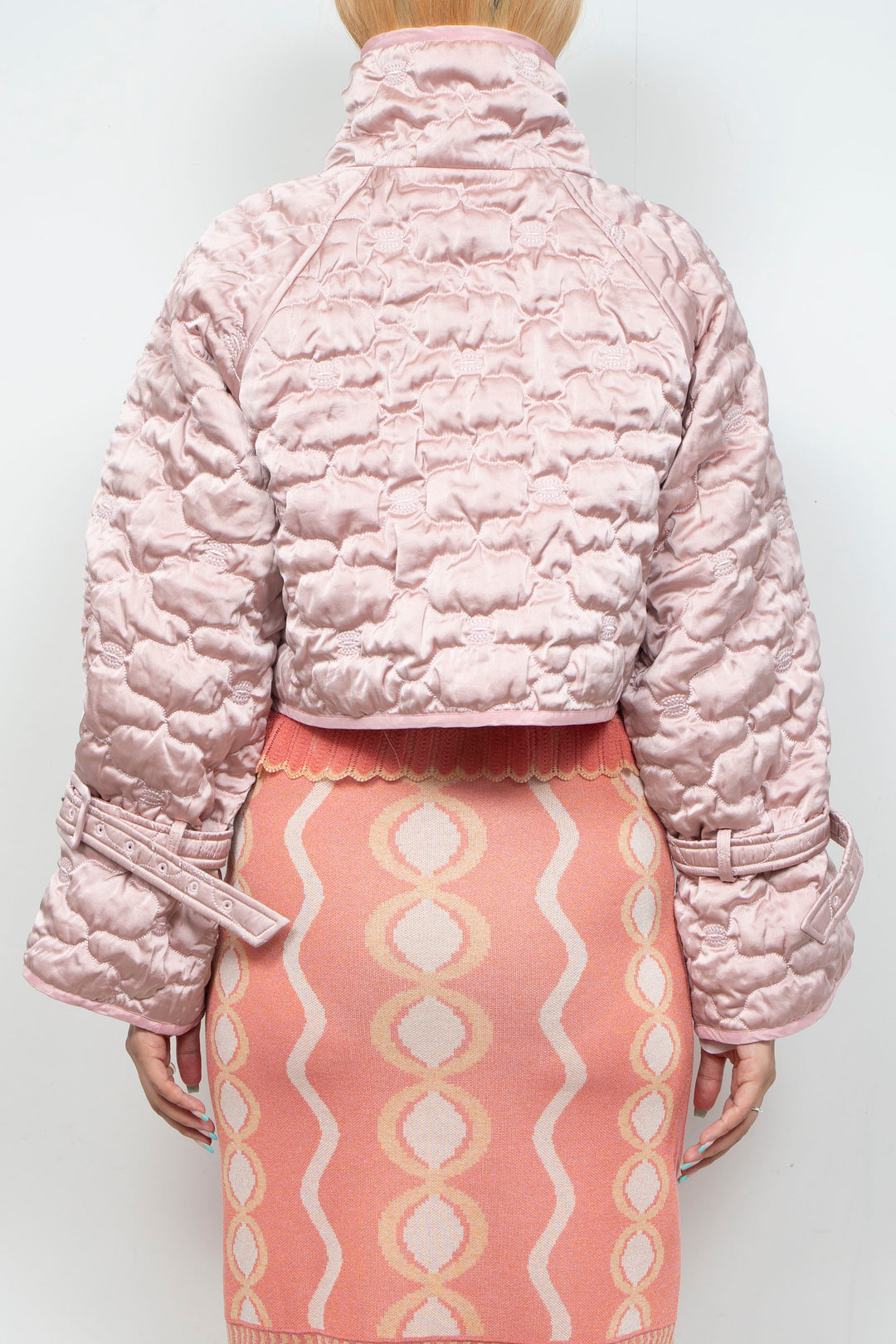 Sazanka cropped quilted satin jacket Pink